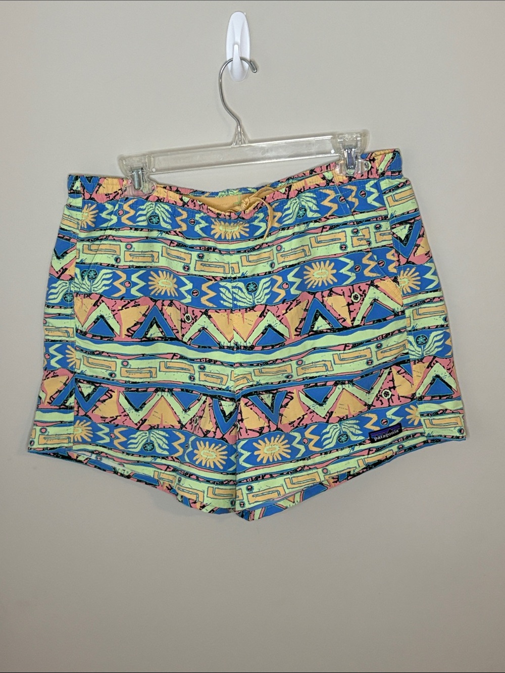 Patagonia shorts in Blue, Pink, Yellow & Green Geometric Print